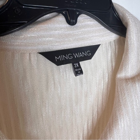 Ming Wang | Relaxed Fit Cream Rayon Blend Knit Cardigan - Picture 3 of 4